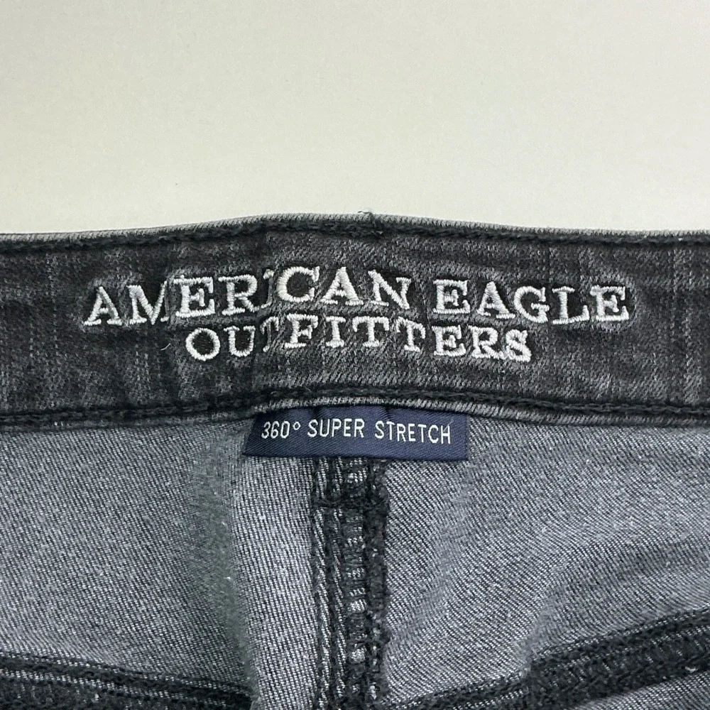American Eagle Black Denim Hi-Rise Shortie Shorts Women 10 Super Stretch 360
